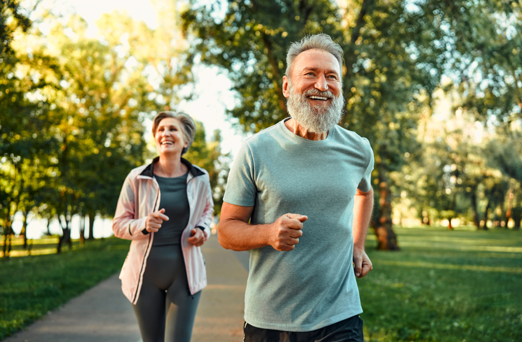 Running in park at morning time man and wife